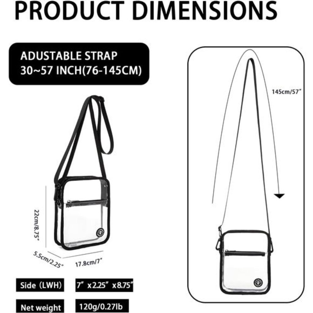 Clear stadium bag crossbody purse transparent waterproof concert event handbag - Picture 2 of 7